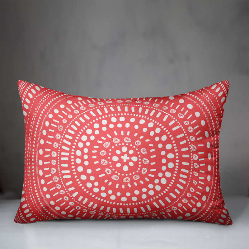  Coussin lombaire intérieur / extérieur à pois Mandala, Pas de bourre, Blanc / rouge rosé