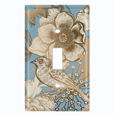 Couvercle de plaque d'interrupteur en métal; Bascule à 1 taille US standard - oiseaux et fleurs