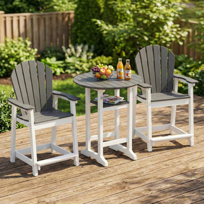 Ensemble de bar de patio 3 pièces, chaises Adirondack en PEHD pour l'extérieur