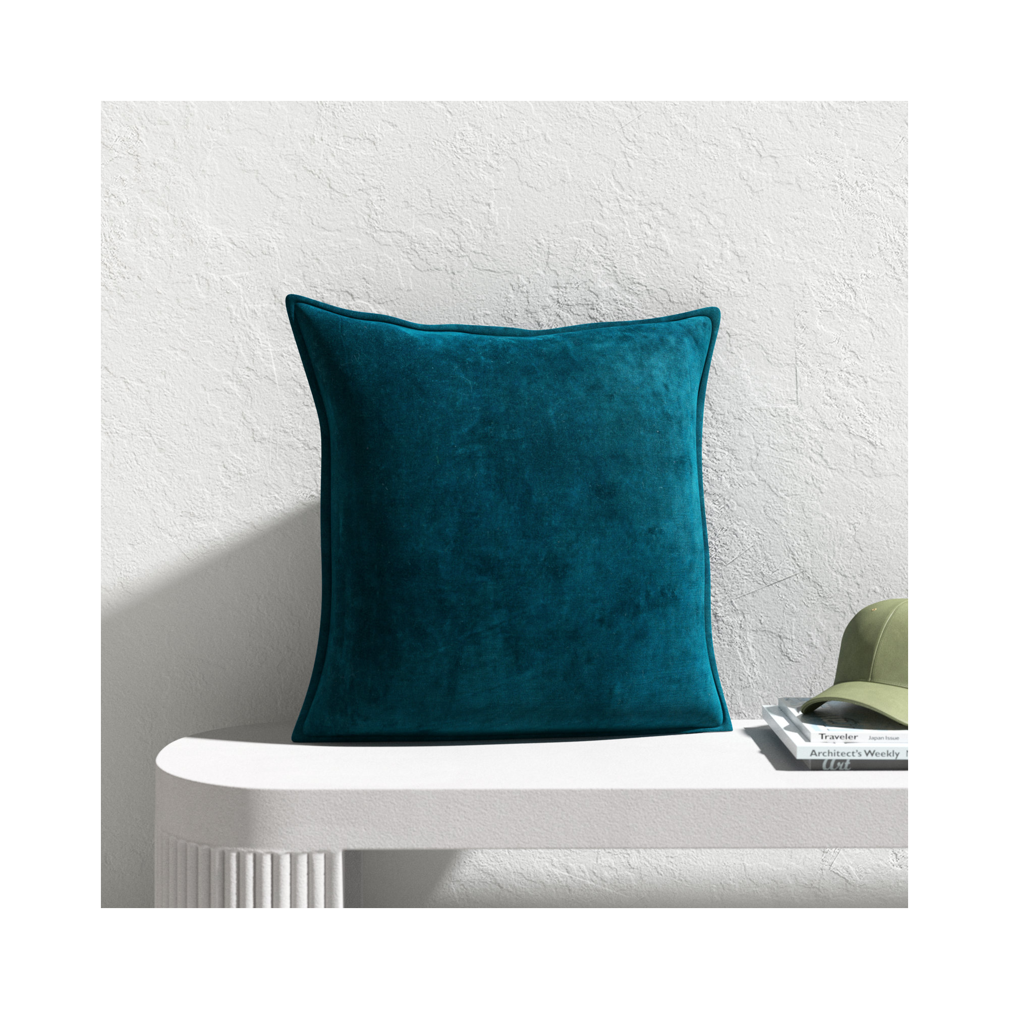 Edgar 100% Cotton Throw Pillow, Down, Teal, 20"H x 20"W