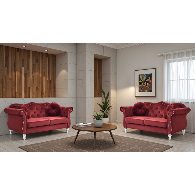Ensemble de 2 causeuses en velours bourgogne Geneva, Bourgogne