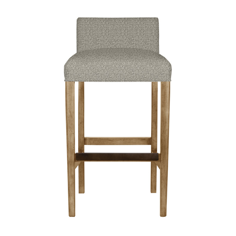 Gin Fizz Upholstered Stool with Solid Wood Frame, Tuck Graphite, Arles, Yes