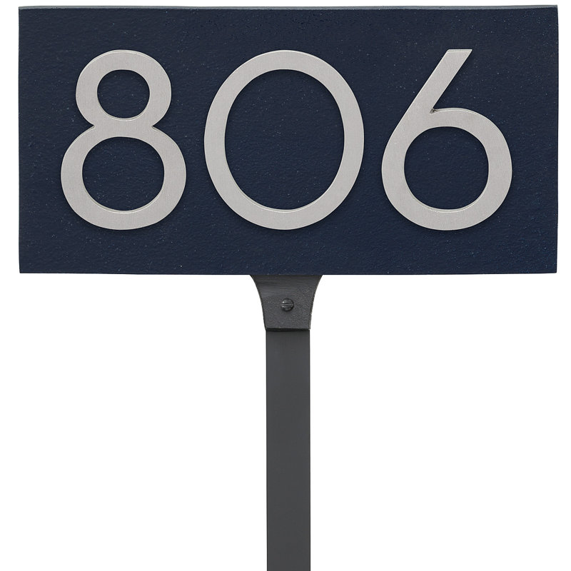 Enseigne d’adresse flottante sur 1 ligne, Bleu marine, Aluminium brossé