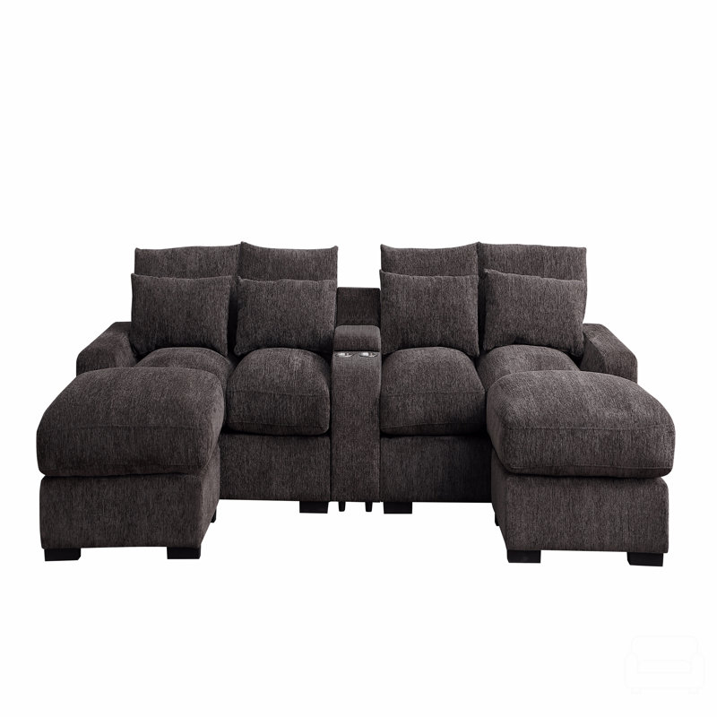 Modern - Luxe Modular Sectional Sofa With Built - In Console & Reclining Elements, Dark Brown Velvet