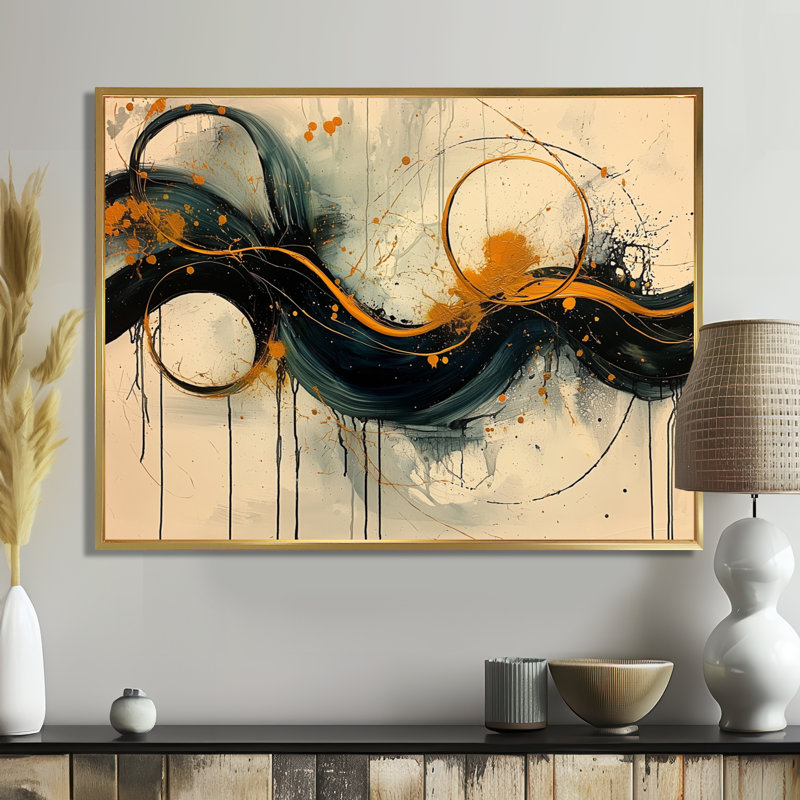Omelien - Abstract Large Wall Decor, 16" H x 32" W, Floater Framed, Gold