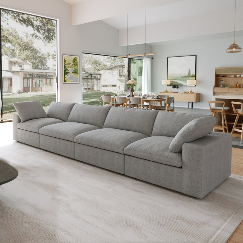 Canapé modulaire rembourré 4 places, Gris, 4, 23.23" H x 157.2" W x 39.3" D