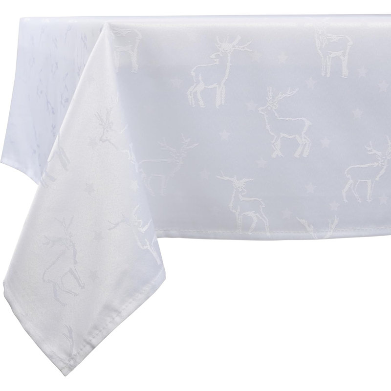 Christmas Tablecloth Deer Embossed Design, White