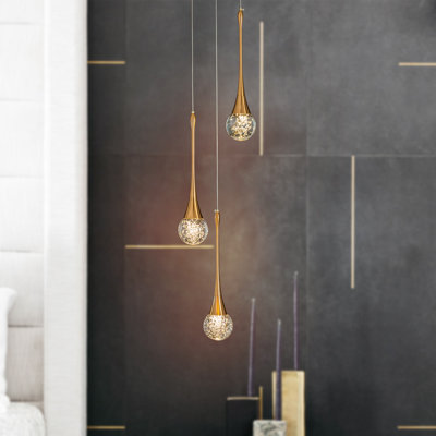 Vlera Modern Light Seeded Glass Cluster Integrated LED Teardrop Pendant Light In Antique Gold