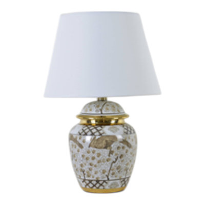 Decorative Chinoiserie Bird Ceramic Table Lamp for Bedroom - Traditional Small Bedside Accent for Entryway or Living Room Desk - 18", White & Brown