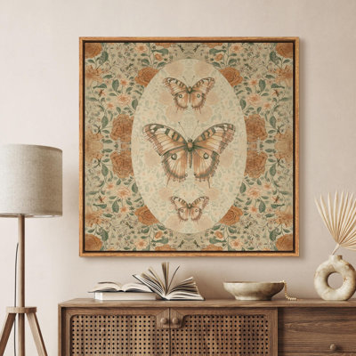 Bright Preppy Animals Vintage Rustic Butterfly and Elegant Red Floral Artwork, Insects and Botanical Nature Lovers Gift Boho style home Pictures, Giclee Canvas Digital Print Framed Wall Art