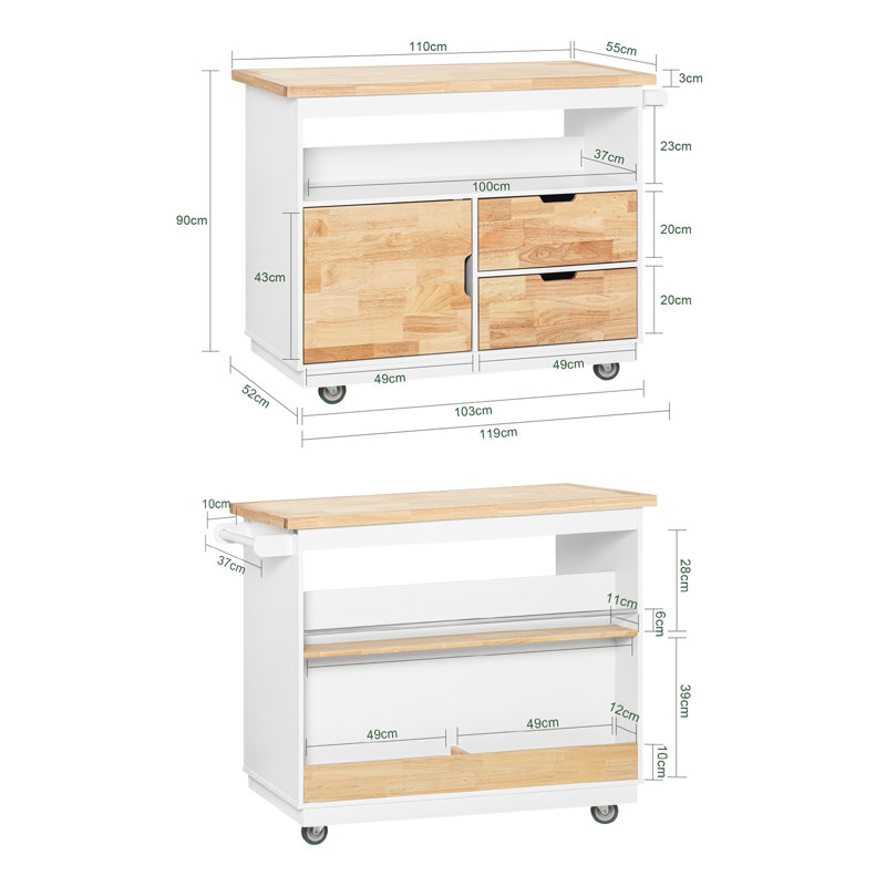 Deimos Solid Wood Top Kitchen Island