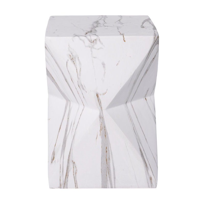 Eos 18.5"H Modern Geometric MGO Side Table with Faux Marble Finish, White Marble