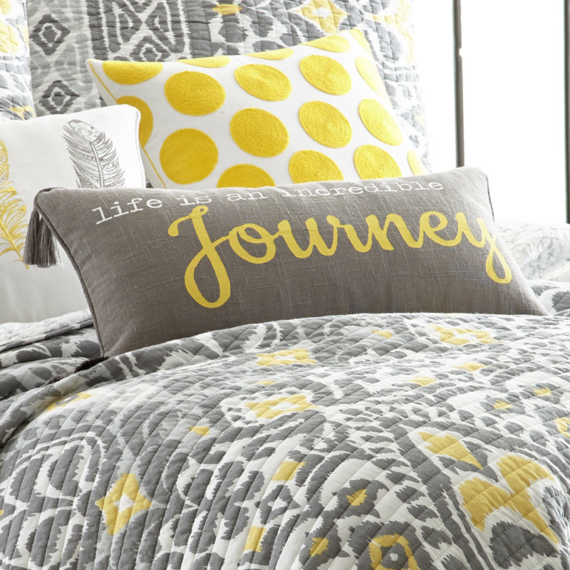 Inspirational Journey 12x24 Grey and Yellow Embroidered Pillow
