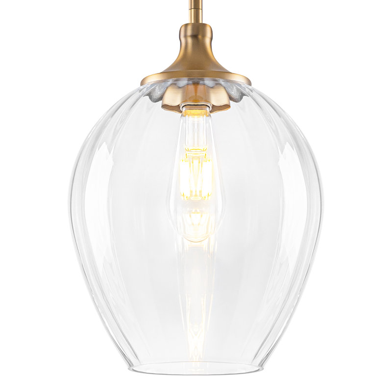 Luminaire suspendu en laiton naturel de 9 po avec abat-jour en verre transparent taillé à la main à hauteur réglable de 59 po pour îlot de cuisine