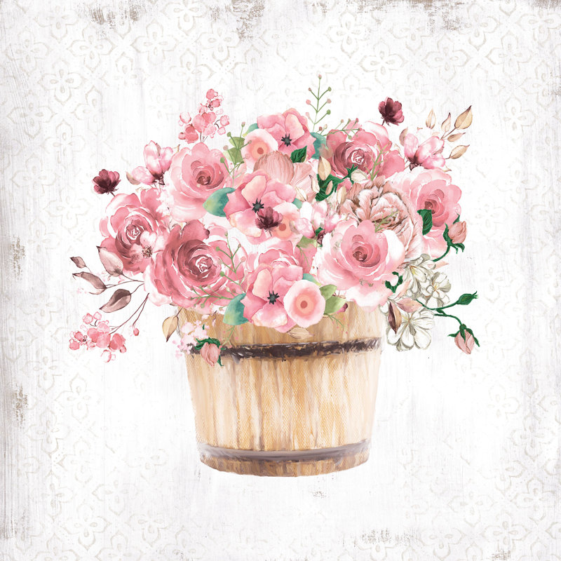 «Pink Floral Bucket On», reproduction sur toile, H 30 po x l 30 po