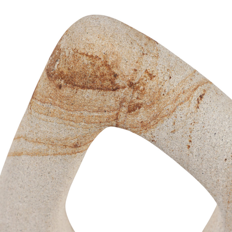 Statue abstraite géométrique en forme de boucle de pierre pour la décoration intérieure - Accent sculptural naturel pour la décoration de salon ou d'étagère - 11 po, brun et blanc