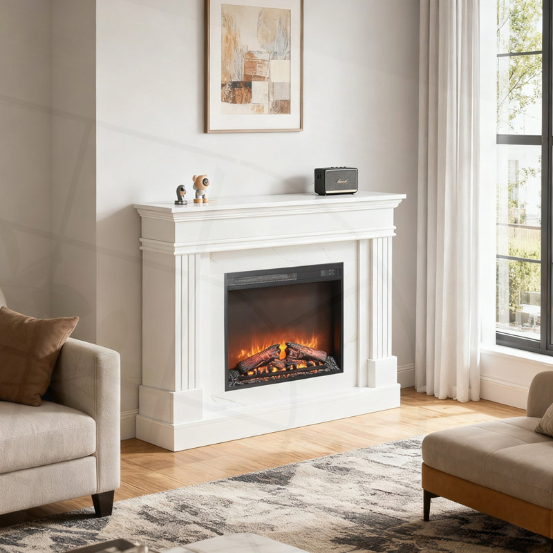 Foyer électrique 44 "avec manteau de cheminée, Blanc jasmin