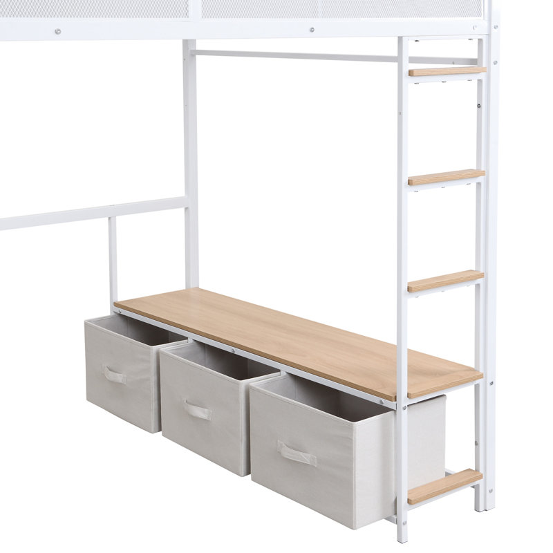 Lit mezzanine en métal avec DEL, Blanc