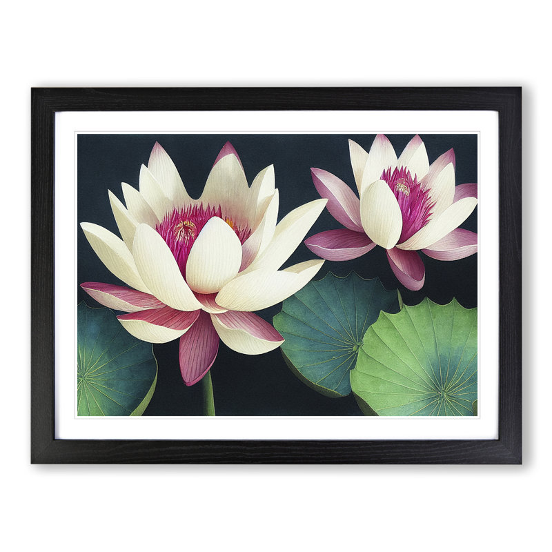 Watercolour Lotus Flowers 1 Piece Single Picture Frame Wall Art, 46cm H x 64cm W x 2cm D, Black