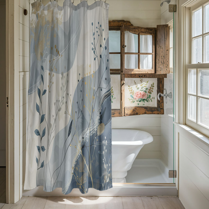 Rideau de douche Boho Blue Florals - 1 pièce, H 74 po x l 71 po