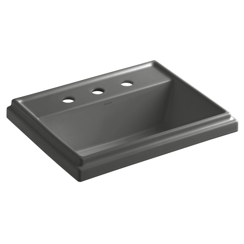 Tresham Ceramic Rectangular Drop-In Bathroom Sink with Overflow, Thunder Gray, 8'' Widespread
