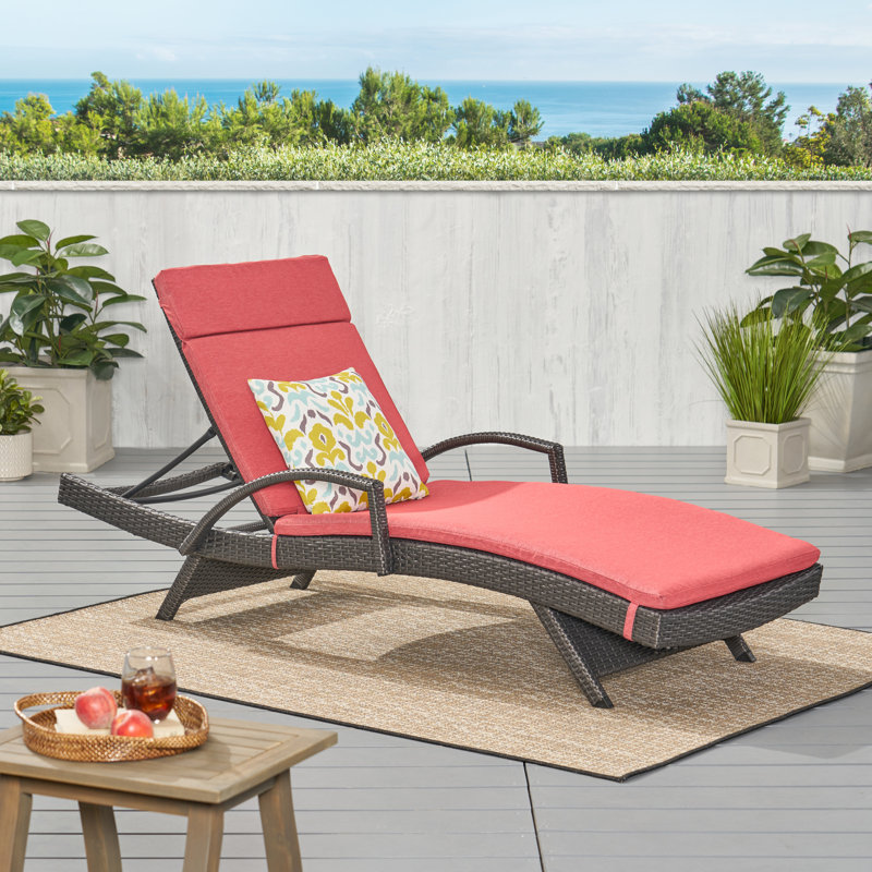 Billur Outdoor Chaise Lounge , Cushion Included, Red