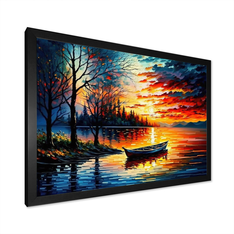 «Canoe on the Lake in the Fall», reproduction sur toile, H 12 po x l 20 po x P 1 po, Impression noire sur toile encadrée