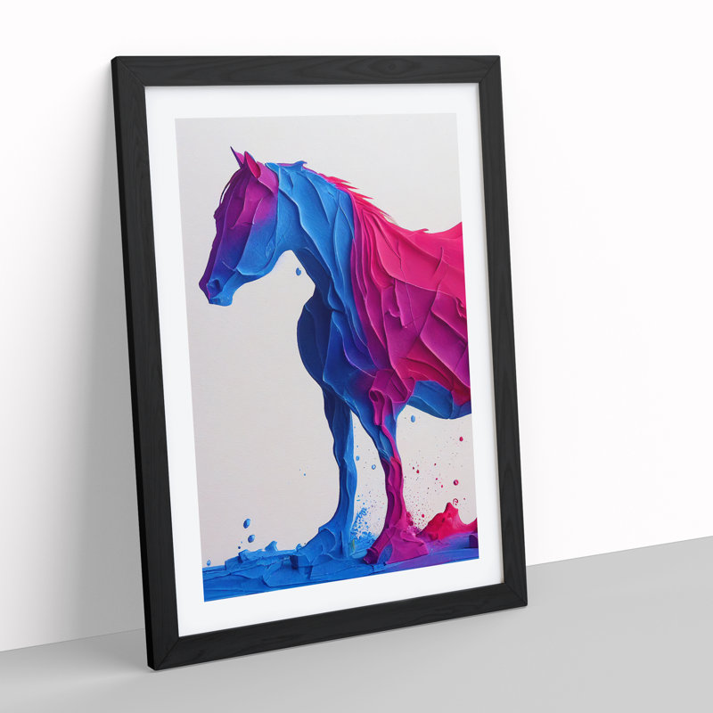 Vibrant Horse Abstract No.1 - Single Picture Frame Painting, Black Framed, 64cm H x 46cm W x 2cm D