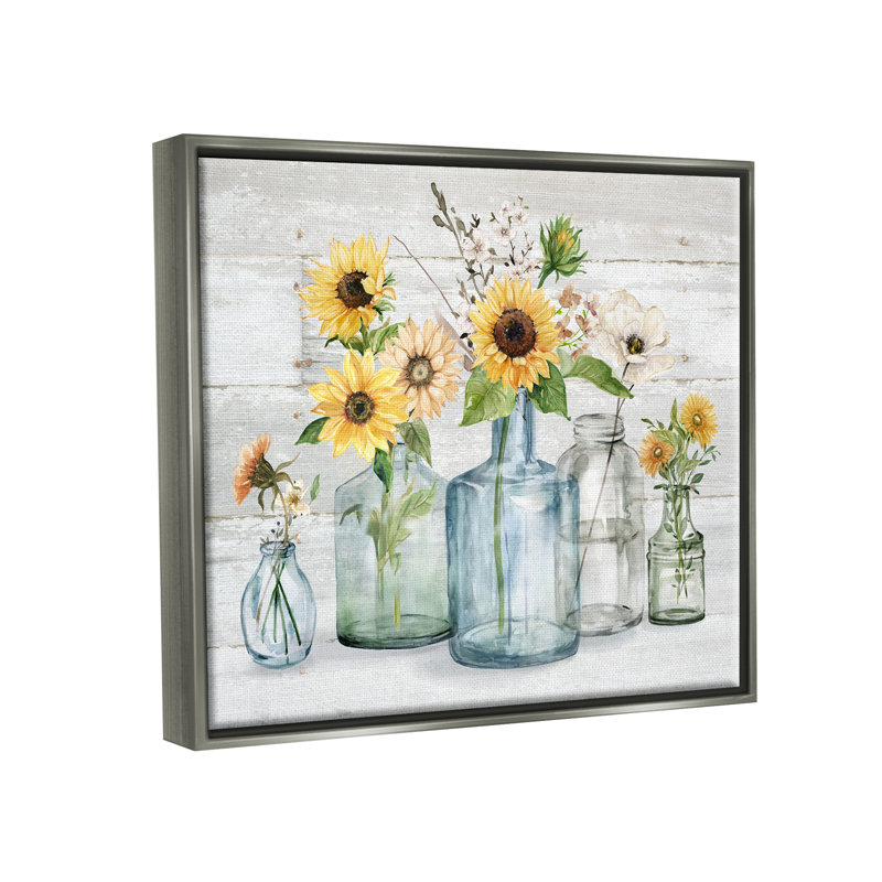 «Varied Country Flower Blooms Rustic Planked» par Carol Robinson - impression sur toile, H 17 po x l 21 po x P 1,7 po