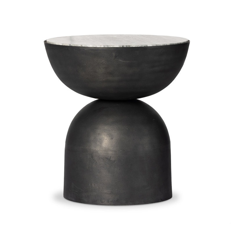 Corbett Pedestal End Table, River Gray Marble, Hammered Gray
