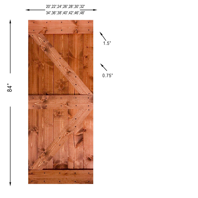 Ensemble de quincaillerie pour porte de grange simple en bois, Noyer rouge, 26 po x 84 po