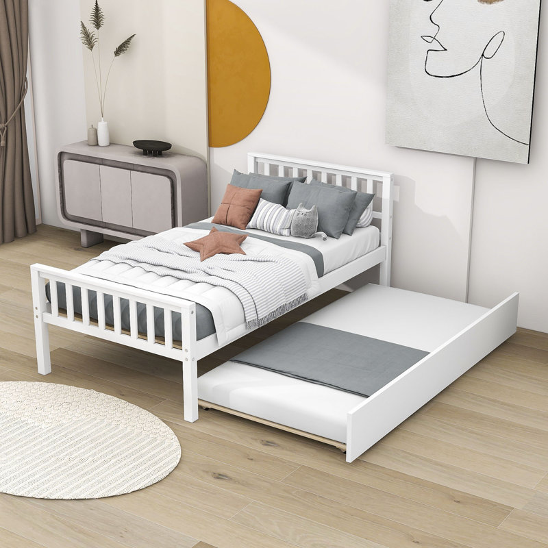 Lit plateforme simple avec lit gigogne Desiray by Harriet Bee, Blanc