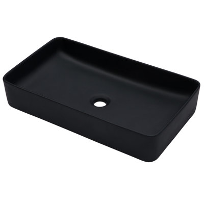 Lavabo vasque rectangulaire en céramique noire de 24 po x 13,5 po pour salle de bain, conception classique avec arc, teinture acide et arc moderne