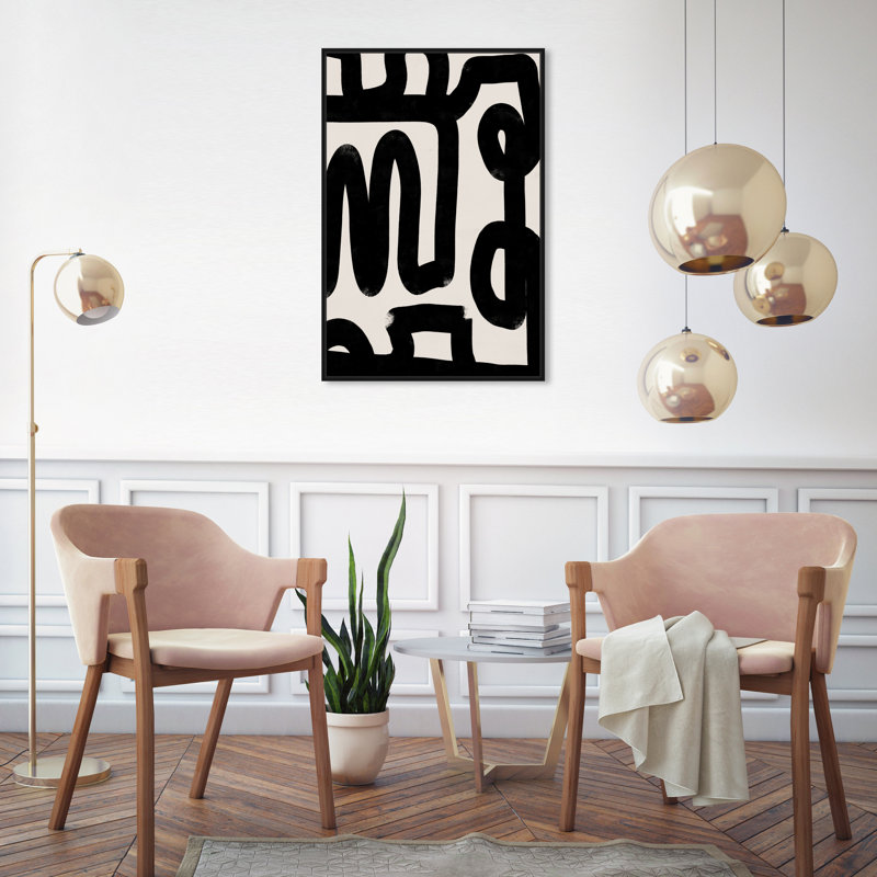 Bold Brush Stroke Lines And Swirls Print by Oliver Gal, 31" H x 21" W, Black Floater Framed
