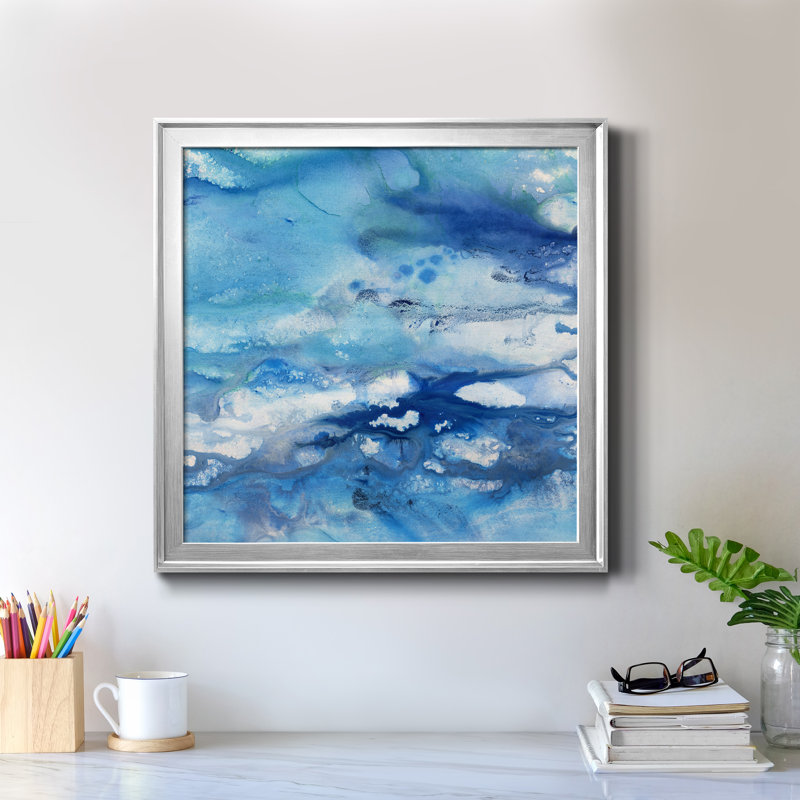 Marbré - peinture sur toile encadrée, Toile avec cadre argenté, H 34,5 po x l 34,5 po x P 1,5 po