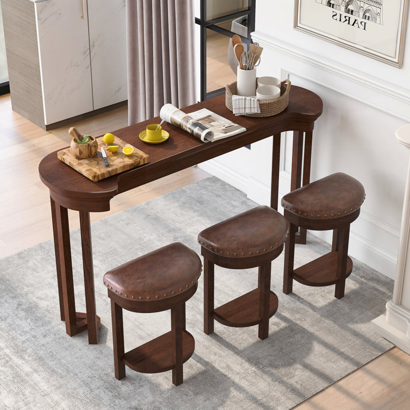 Ensemble de table de bar 4 pièces avec 3 tabourets de bar rembourrés en polyuréthane, table de petit-déjeuner avec 3 tabourets rembourrés