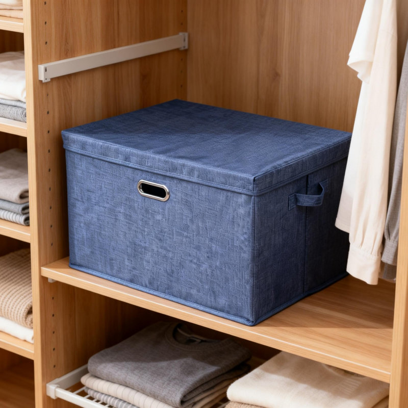 Boîte de rangement pliable en tissu anti-poussière avec couvercle