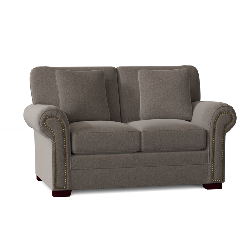 Causeuse à accoudoirs roulés de 63 po avec coussins réversibles Adrena, Laiton clair, Chenille performance gris Craftwood 42