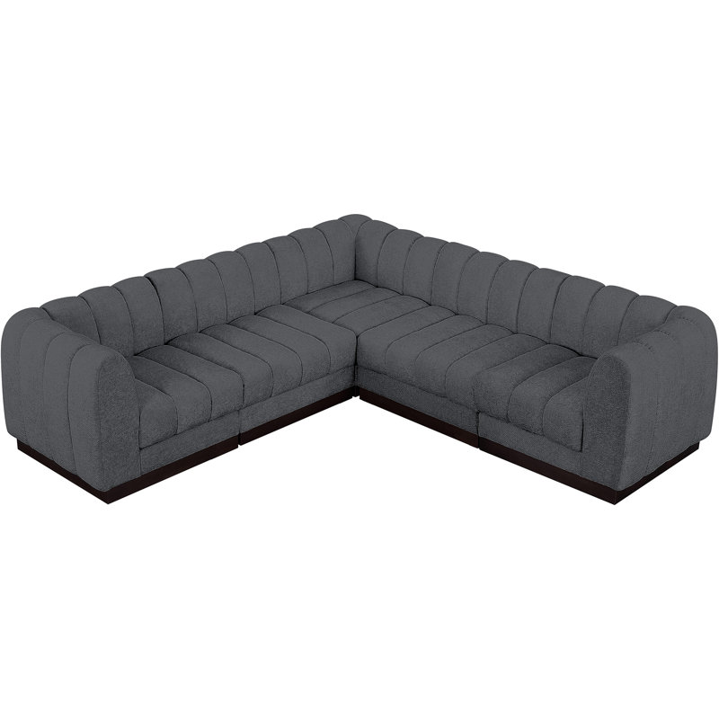 Quinn 5 - Piece Upholstered Sectional, Grey Chenille Fabric