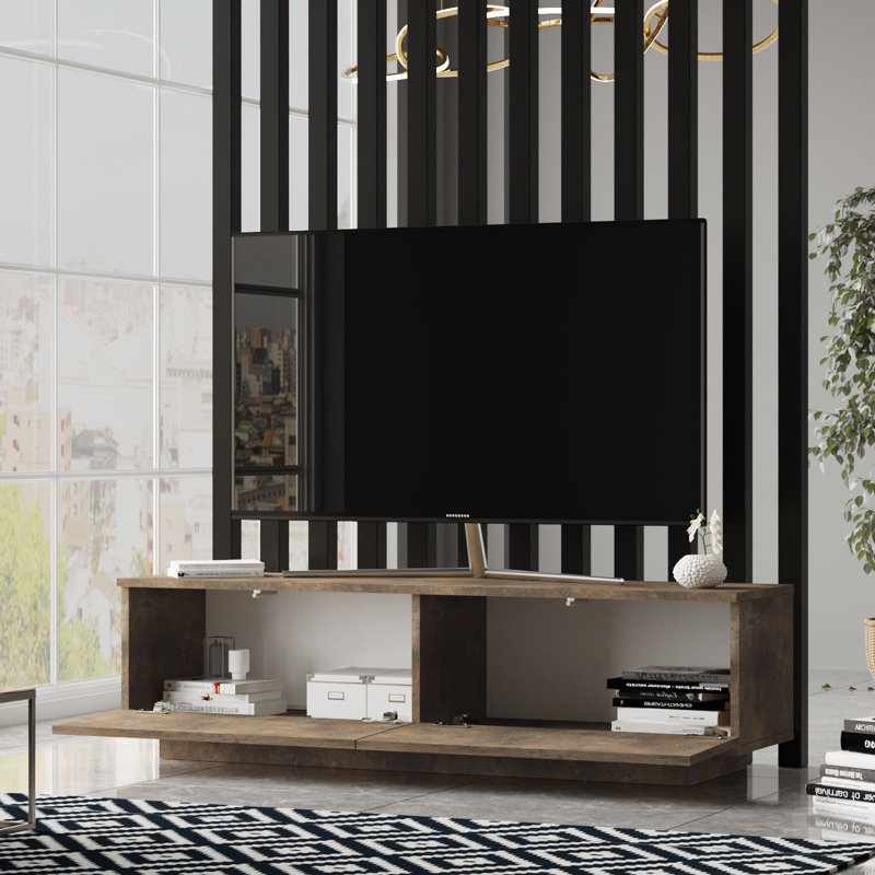 Meuble télé moderne 55,1 po x 15,0 po x 15,0 po | 100% panneau de particules enduit de mélamine, épaisseur: 0,7 pouce | Conception élégante pour les espaces de salon et de divertissement, solution de rangement durable et élégante, parfaite pour la