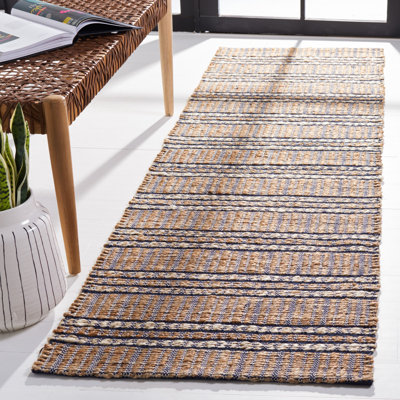 Zakai Natural Fiber Flat Weave Jute/Cotton Geometric Rug in Navy/Natural