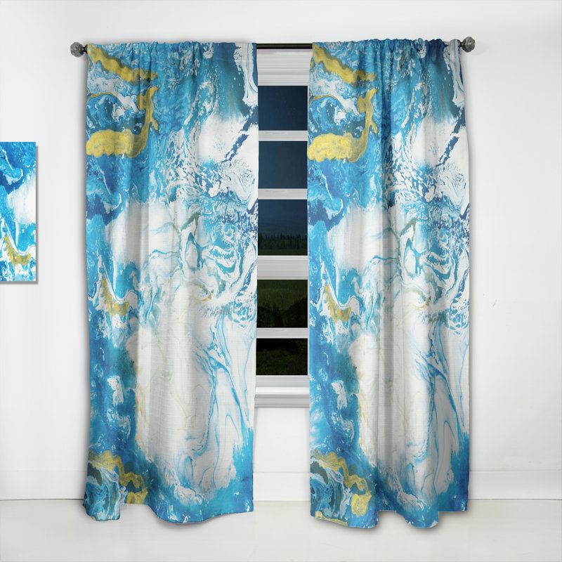Bleu classique avec art liquide doré - rideau en velours moderne - obscurcissant - 1 panneau, L 52 po x L 95 po