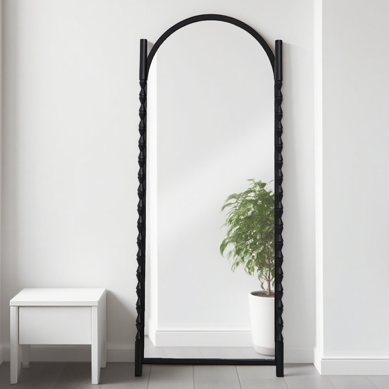 French Vintage Black Arch Full - Length Mirror, 70.87" x 27.56"
