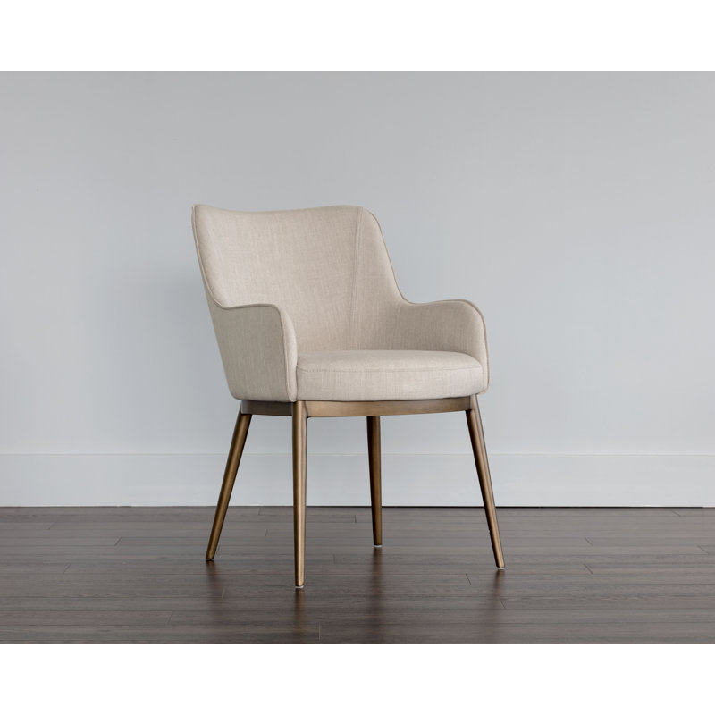 Irongate Upholstered Arm Chair, Beige, Antique Brass