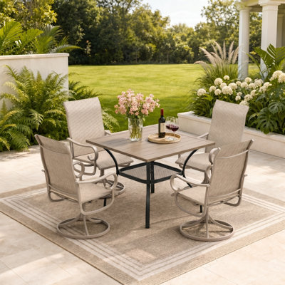 Holmstrom 4-Person Outdoor Square Patio Dining Set With 360° Swivel Textilene Chairs