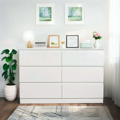 6 Drawer Dresser, Modern Dresser for Bedroom with Spacious Countertop, Wood Storage Cabinet with Concealed Handles & 6 Deep Drawers for Bedroom, Livin