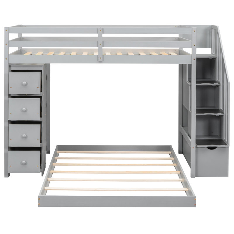 Lit superposé à 3 couches, simple et double, gris - Améliore l'organisation de la chambre à coucher avec rangement idéal pour les petits espaces