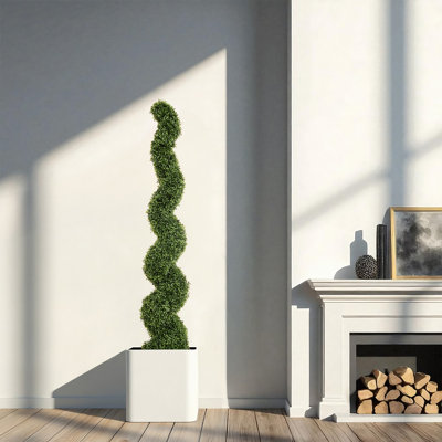 Ensemble de 2 arbres topiaires artificiels en spirale de 1,5 m de hauteur pour l'extérieur