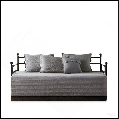 6 Piece Reversible Plaid Daybed Cover Set Grey Daybed