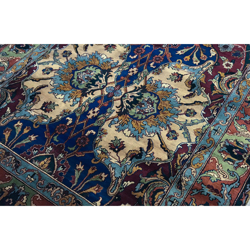 Wool Oriental Area Rug in Rust/Navy/Beige